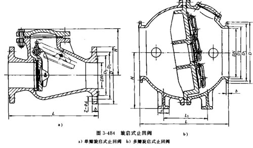 單瓣旋啟式止回閥、雙瓣旋啟式止回閥內(nèi)部結(jié)構(gòu)圖